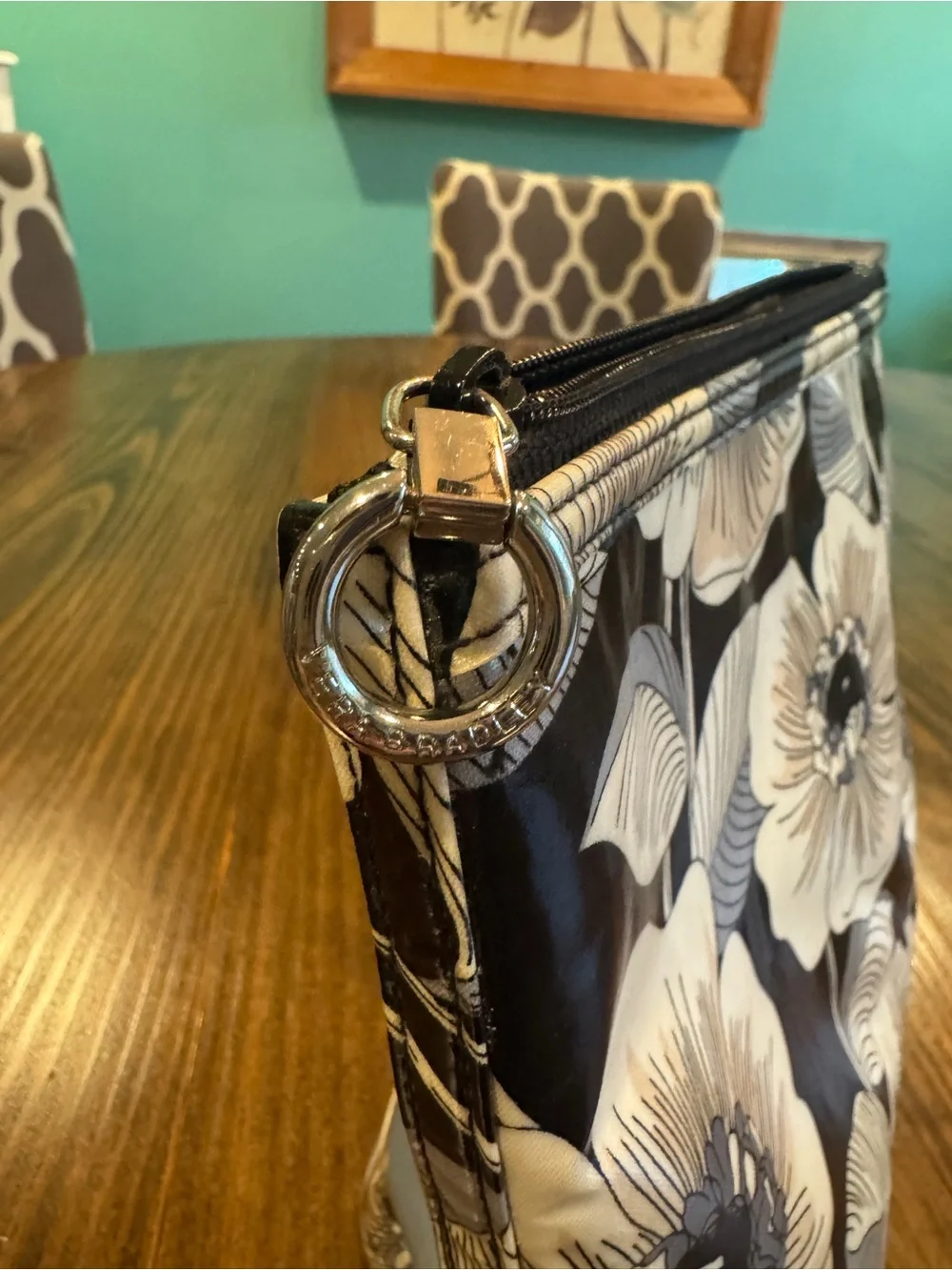 Black Floral Vinyl Cosmetic Bag
